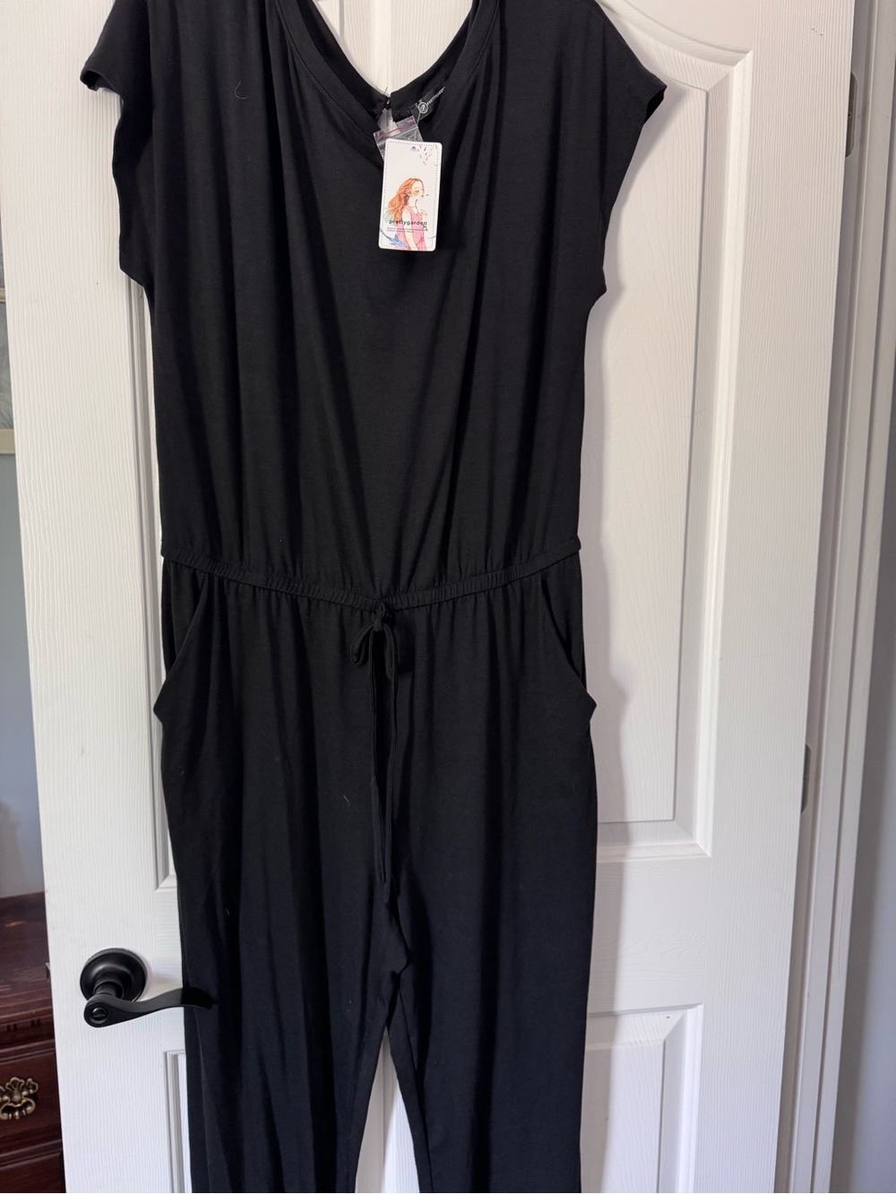 NWT Black V-Neck Jumpsuit with Drawstring Waist